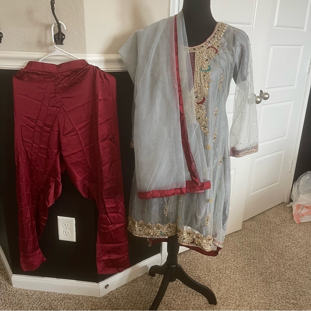 Handmade Beaded Embroidered Dress Pakistani Indian Bollywood Wear Party wear 3pc